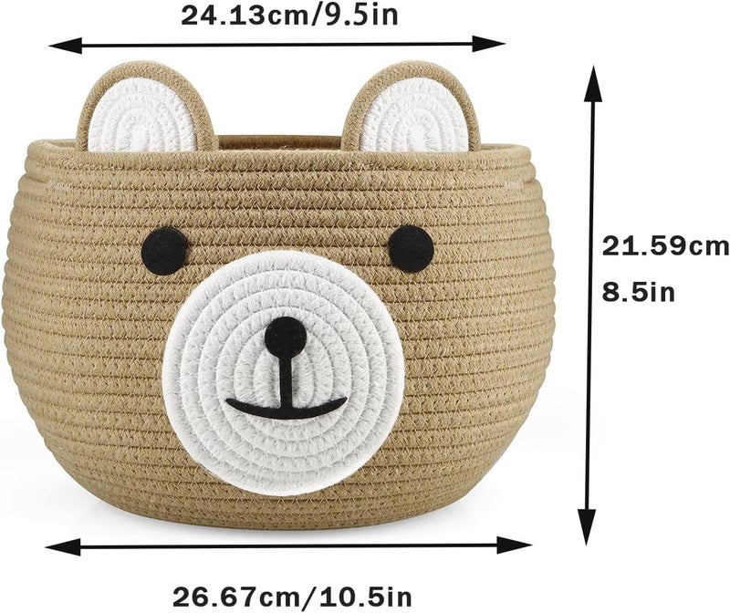 PandaEar Cotton Rope Baby Basket, Baby Gift Basket Nursery Laundry Organizer with Cute Bear Design for Storage Infant Newborn Essentials, Diaper Caddy with Handle (Brown) - Image 3